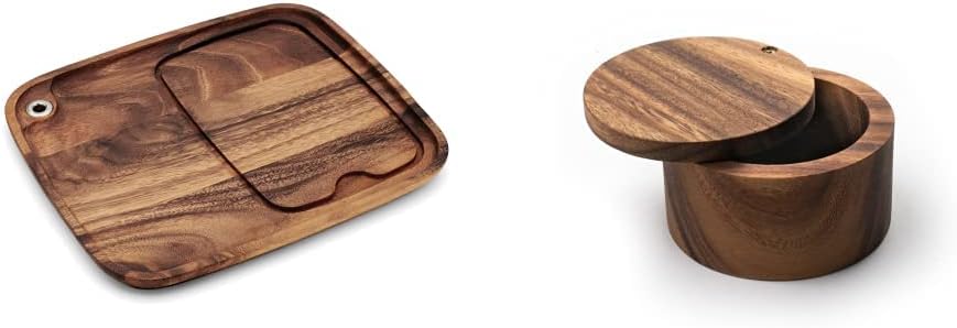 Ironwood Gourmet Fort Worth – Plato para carne con canal de jugo, madera de acacia 13 x 11 x 0.75 pulgadas y 28221 salero de los Apalaches, madera