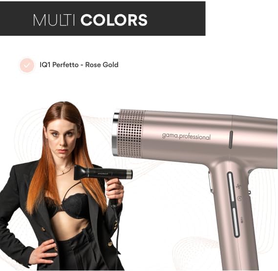 IQ1 Perfetto  Secador de pelo profesional  por Ga.Ma Italy  Actualización 2023  1500 vatios  Turbo 110.000 RPM  Filtro lavable (oro rosa)
