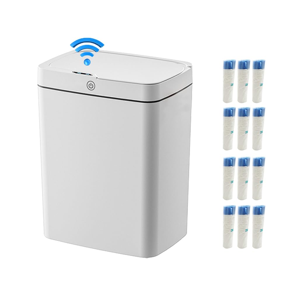 Banu Basurero de baño con tapa, sensor de movimiento automático, cubo de basura inteligente con tapa, sin contacto, para dormitorio, cocina, sala de