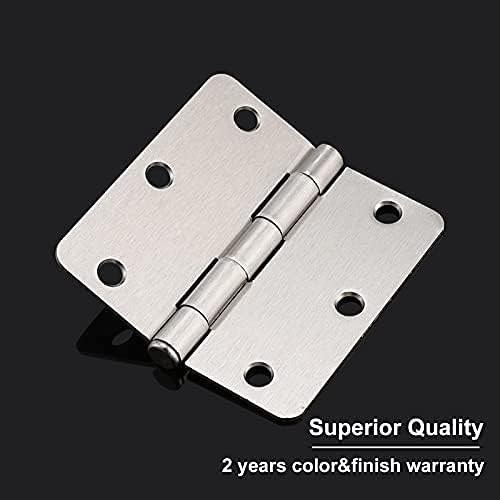 Knobonly Bisagras de puerta de níquel cepillado de 3.5 x 3.5 pulgadas con esquinas redondeadas de radio de 14 pulgadas, paquete de 6