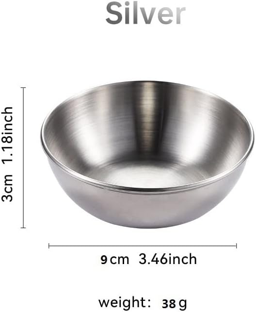 Platos de salsa, 12 cuencos de acero inoxidable de 3.46 pulgadas, mini platos individuales redondos para condimentos, platos para sushi (plateado)