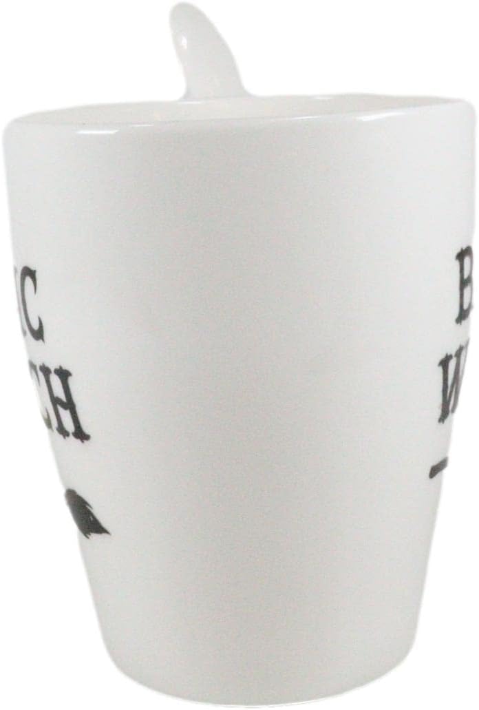 Ebros Gift Wicca Gothic Alchemy Witchcraft Divinity – Juego de taza y cuchara de porcelana con mango integrado de soporte de cuchara de 9 onzas,