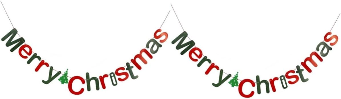 jojofuny 2 unidades de 3 banderines de Navidad Bandera de Navidad Bandera colgante de Navidad Cartel de fieltro de Navidad Cartel de Feliz Navidad