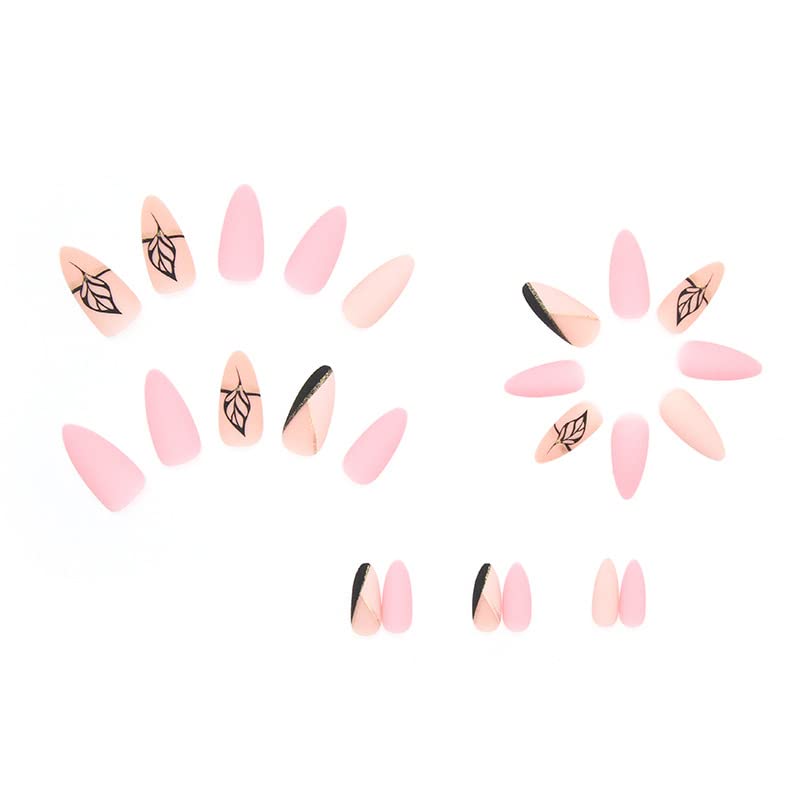 Uñas postizas a presión, con forma de almendra, color rosa carne, ajuste supremo y pegamento cuadrado de gel suave natural, uñas reutilizables en 15