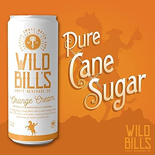 Wild Bill’s Soda de naranja y crema clásica artesanal, refrescos de soda, refrescos cremosos hechos con azúcar de caña pura, sin cafeína, sin jarabe