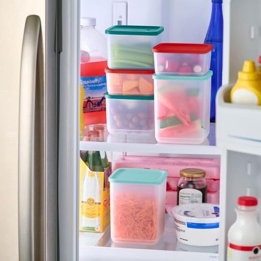 Tupperware Juego de almacenamiento cuadrado apilable, apto para lavavajillas y sin bisfenol A (BPA), (6 recipientes transparentes + 6 tapas de