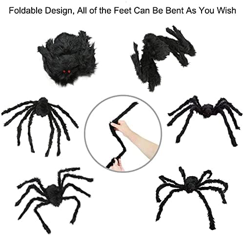 Paquete de 2 arañas gigantes para decoración de Halloween, araña de Halloween de 55 pulgadas para interiores y exteriores, decoración de Halloween,
