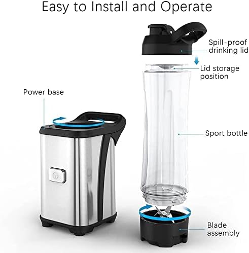 Licuadora personal, mini licuadora portátil de 300 W para batidos y batidos, licuadora pequeña de una sola porción con 2 botellas de viaje Tritan