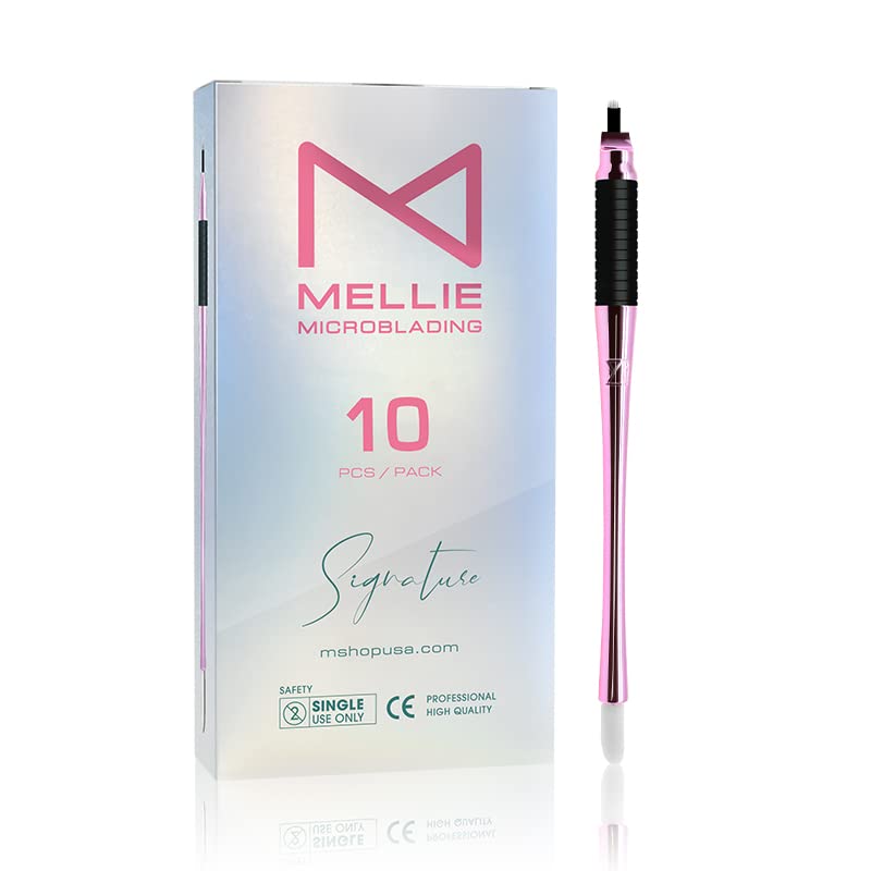 M ellie’s Signature – Bolígrafo de cejas Microblading (paquete de 10)  Bolígrafo desechable para cejas  Hoja esterilizada, agarre de goma cómodo y