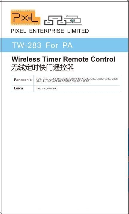 Pixel Temporizador inalámbrico TW283-L1 Control remoto de liberación de obturador compatible con Panasonic S5, S1, G95, G91, G90, FZ10002, G9, GH5,