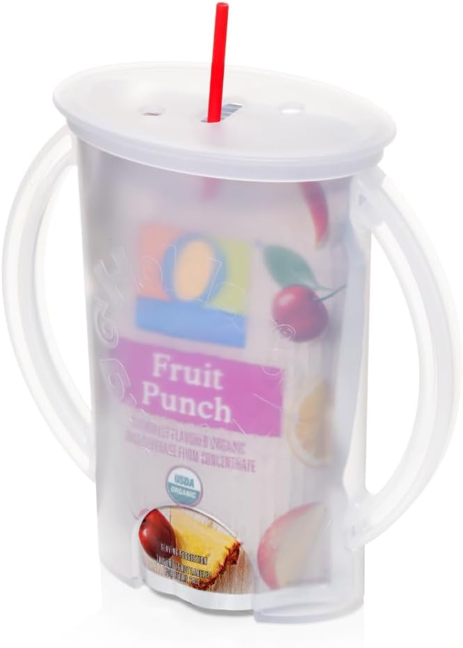 Recipiente para mezclar, recipiente para bolsas de comida y jugo 2 en 1, hecho en EE. UU. Bolsa de comida a prueba de golpes
