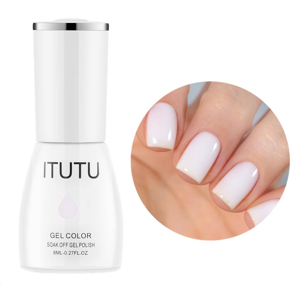 ITUTU Esmalte de uñas de gel blanco lechoso, 0.3 fl oz (0.3 fl oz), esmalte de gel translúcido de color gelatina de color UV LED para curar la luz