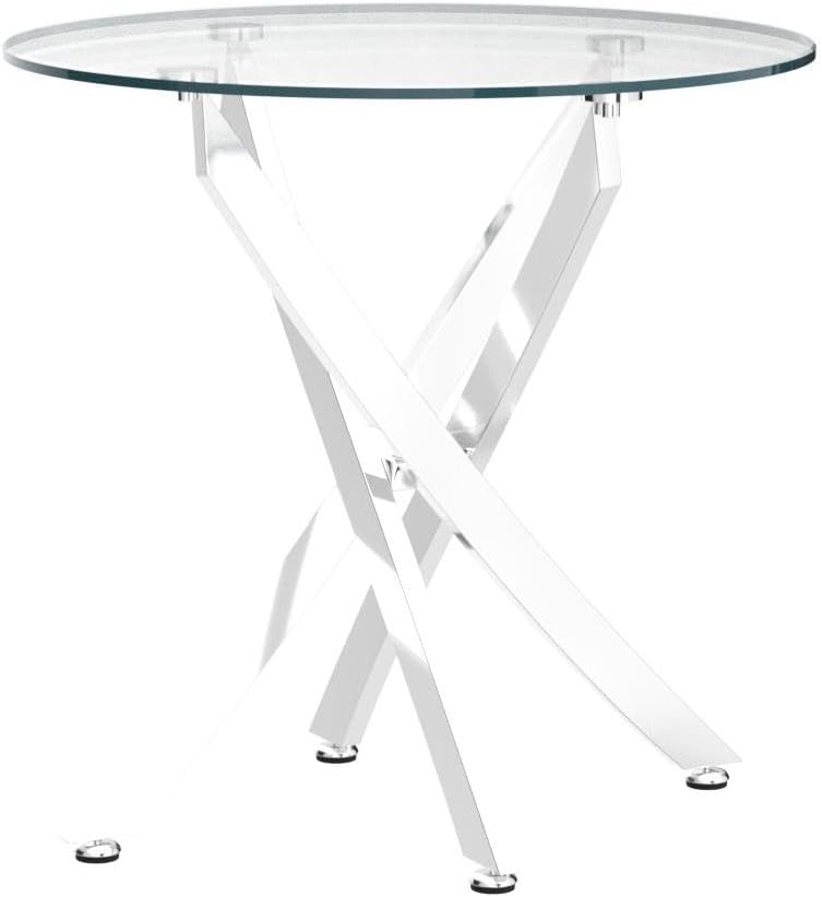 SSLine Mesa auxiliar redonda de vidrio con base plateada, pedestal de vidrio templado transparente, mesa auxiliar de lujo para sala de estar,