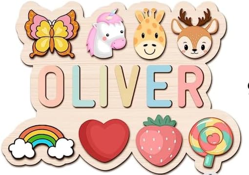 Rompecabezas de madera con nombre para niños de 1 a 3 a 1 año de edad, regalo de cumpleaños para bebés, juguetes de aprendizaje y educación