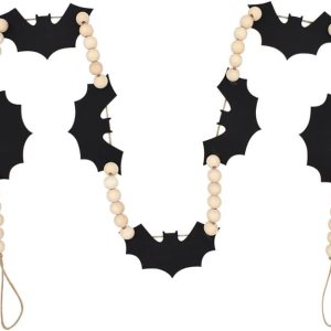 Decoraciones de Halloween para interiores y exteriores, guirnalda de cuentas de murciélagos de fieltro de madera para decoración de Halloween, Decoraciones de Halloween para interiores y exteriores, guirnalda de cuentas de murciélagos de fieltro de madera para decoración de Halloween,