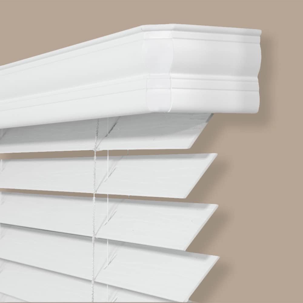 Persianas imitación de madera sintética de 2 pulgadas para oscurecer habitaciones, sin cordón, color blanco