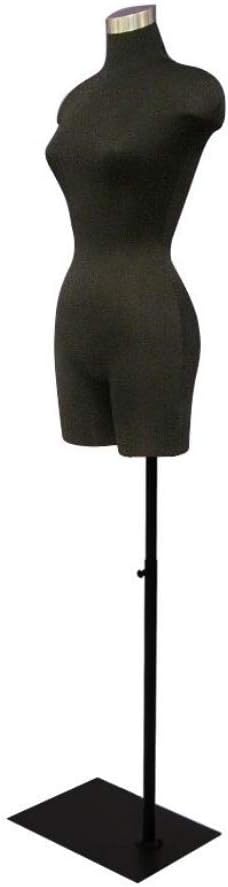 Vestido negro femenino adulto forma maniquí torso con base metálica cuadrada ajustable #F2BLG-05BK