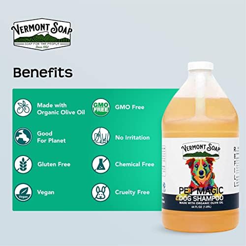 VERMONT SOAP Champú orgánico para mascotas, infundido con aceite de oliva orgánico y natural, champú para perros de coco y aloe vera para pieles