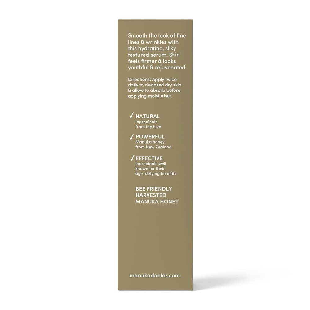 MANUKA DOCTOR Suero antienvejecimiento con miel de manuka, ácido hialurónico, propóleos, jalea real, vitamina E, aceite de rosa mosqueta, suero