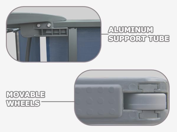 Domi – Juego de 2 sillas para patio, tumbonas de aluminio con respaldo y ruedas ajustables en 5 posiciones, sillas de salón al aire libre para