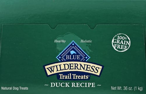 Blue Buffalo Wilderness Trail Treats – Galletas crujientes para perros con alto contenido en proteínas sin granos, receta de pato, caja de 36 onzas