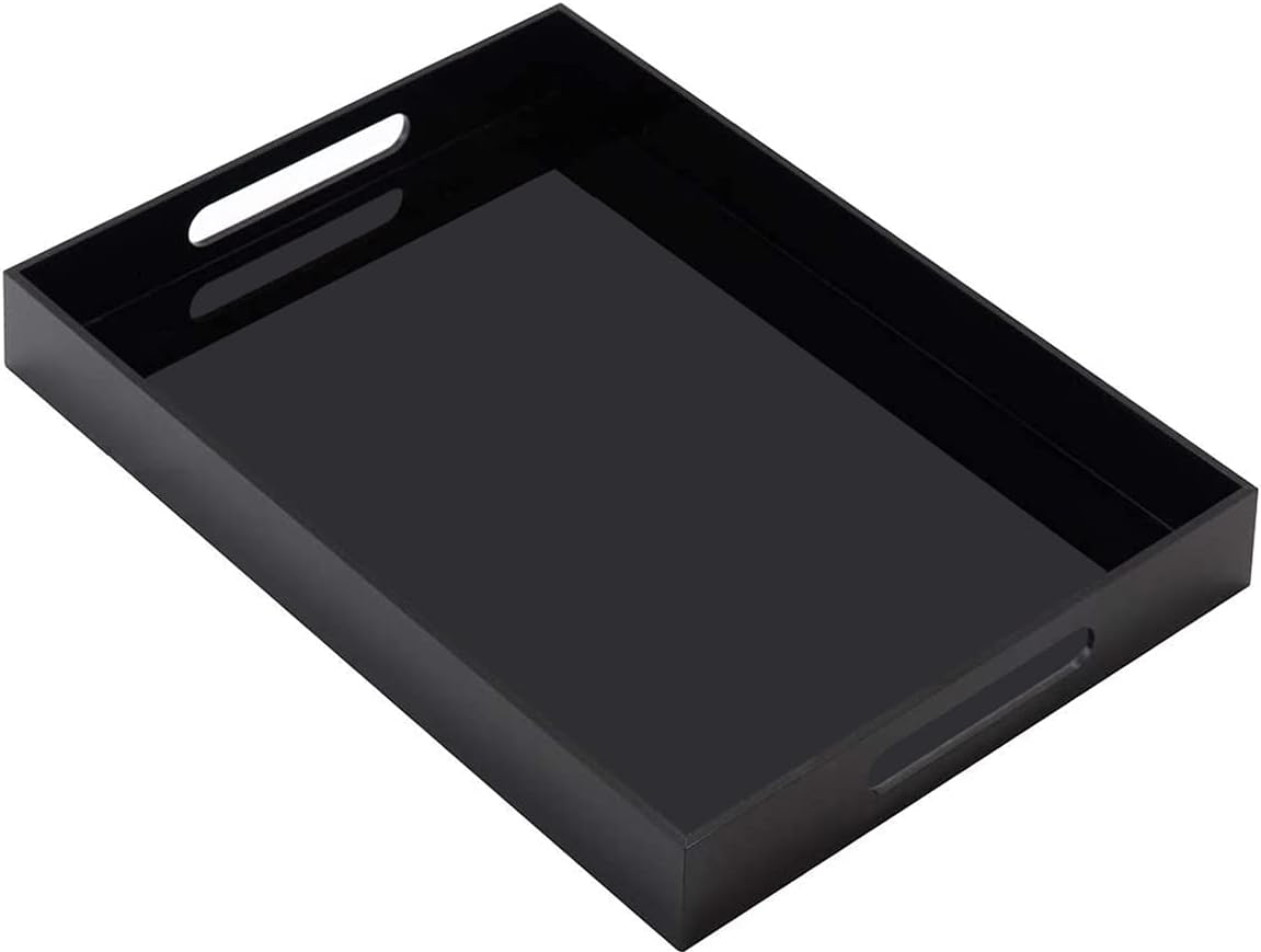 Bandeja de acrílico duradera para servir el desayuno, bandeja grande rectangular impermeable de 0.197 pulgadas de grosor con asas para café, té,