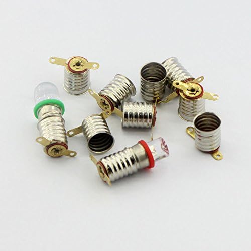 GutReise 10pcs E10 Tornillo 12V Punto Verde Led Bombilla Lámparas de Luz+10pcs E10 Base (DC12V, Verde)