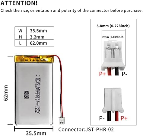 EEMB Batería de polímero de litio 3.7V 550mAh 293560 Lipo Batería recargable con conector JST de cable para altavoz y dispositivo inalámbrico