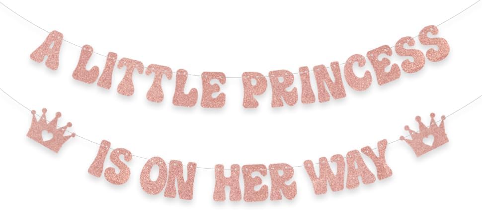 Cartel con texto en inglés “A Little Princess is on her Way”, decoraciones de princesa para baby shower, corona de revelación de género, suministros