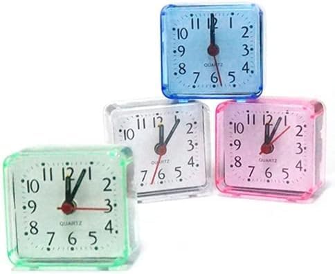 Reloj despertador blanco pequeño cuadrado transparente de cuarzo con pitido de mesa silencioso, reloj de noche silencioso con pilas, relojes de mesa