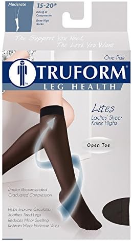 Truform Medias de compresión transparentes, 15-20 mmHg, longitud hasta la rodilla para mujer, punta abierta, 20 denier, color nude, 2XL
