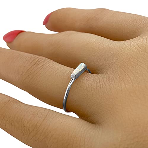 White Desert Opal Ring, Sterling Silver, Stackable, Authentic Native American USA Handmade, Artist Signed, Nickel Free (Size 6)