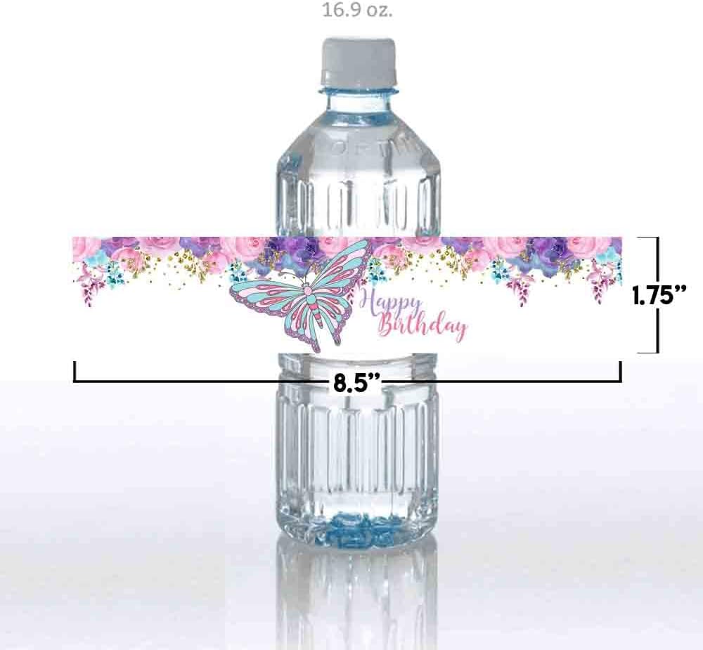 AmandaCreation – Envoltura de calcomanías impermeables para botellas de agua con temática de mariposas y acuarelas florales, 20 etiquetas