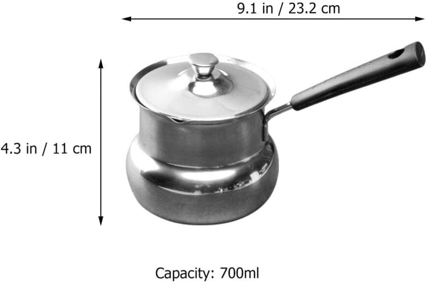 CALLARON Sartén de acero inoxidable para cocinar con mango de tapa, calentador de leche, olla de fusión de mantequilla para estufa, chocolate, café,
