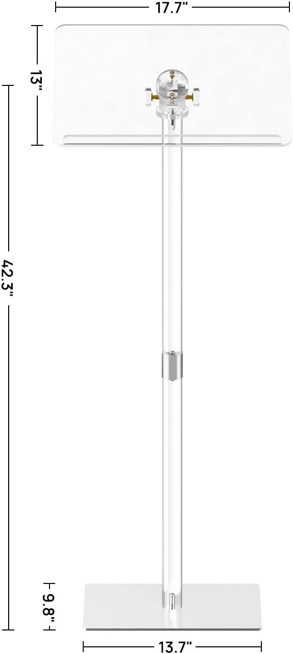 HMYHUM Soporte pequeño de acrílico para podio, ángulo ajustable, 17.7 pulgadas de largo x 13 pulgadas de ancho x 42.3 pulgadas de alto, atriles y