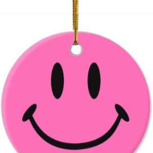 1 paquete  Adorno de Navidad de cerámica con cara sonriente clásica rosa y decoración del hogar, redondo de 2.85 pulgadas 1 paquete  Adorno de Navidad de cerámica con cara sonriente clásica rosa y decoración del hogar, redondo de 2.85 pulgadas