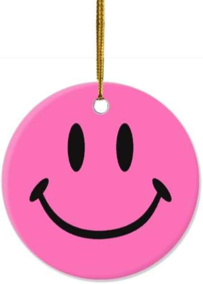 1 paquete  Adorno de Navidad de cerámica con cara sonriente clásica rosa y decoración del hogar, redondo de 2.85 pulgadas
