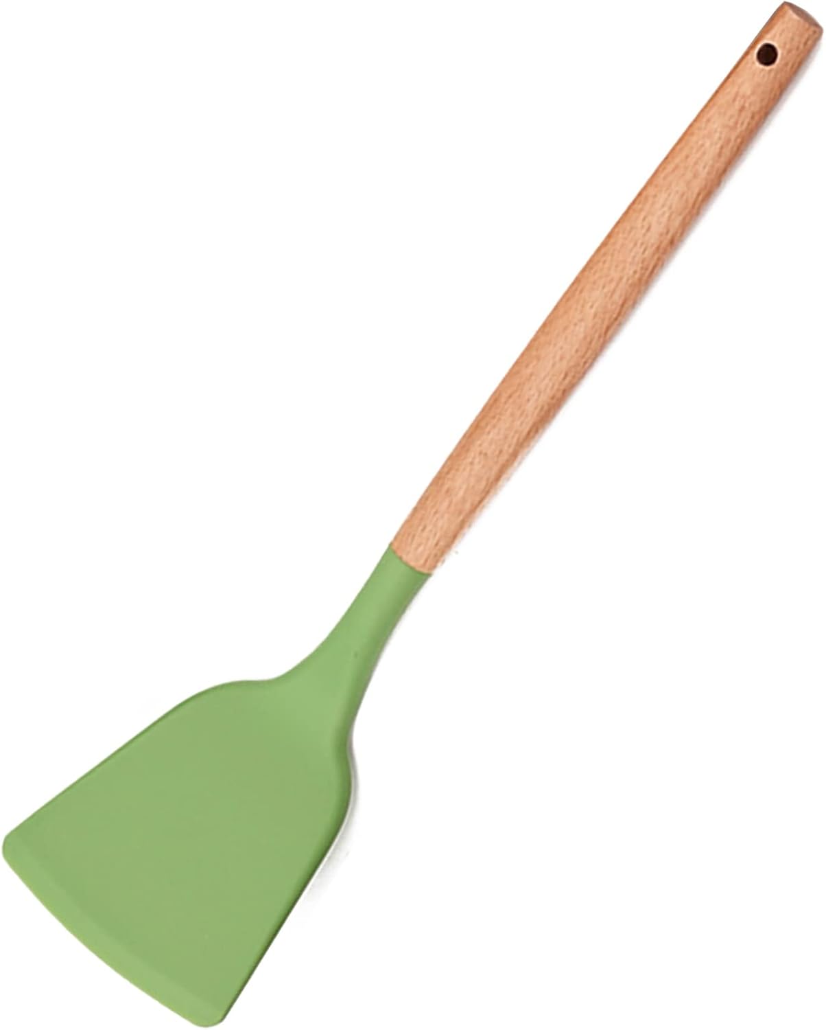 1 utensilio de cocina de silicona verde aguacate resistente al calor, mango de madera, espátulas de cocina antiadherentes para pescado, huevos y