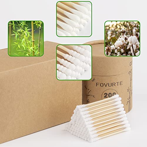 FOVURTE Hisopos de algodón natural, 400 unidades, espiralredondo, hisopo de algodón de bambú de bambú orgánico para limpieza de orejas, niños y bebés