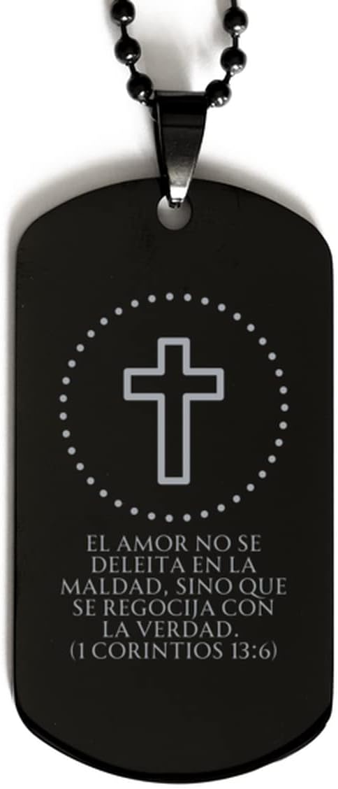 Regalos religiosos para Mujer – El Amor no se deleita en la maldad, sino que se regocija con la verdad (1 Corintios 136) – placa de identidad con