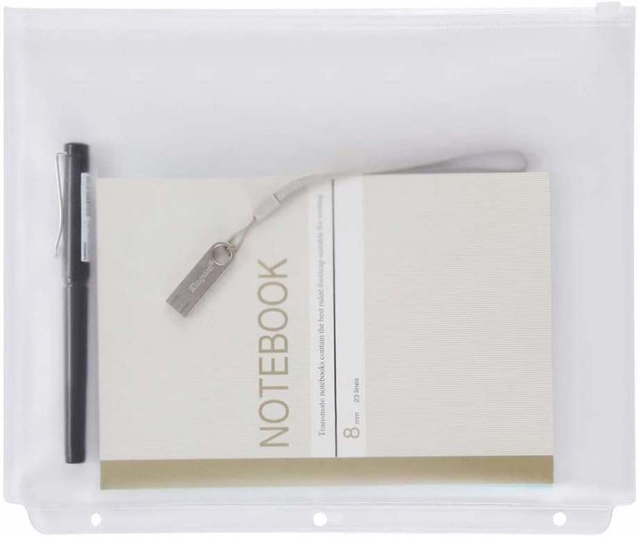 Carpeta de PVC transparente de 3 agujeros con cremallera, páginas de inserción de bolsillo, tamaño carta, 8 12 x 11 pulgadas, bolsas de