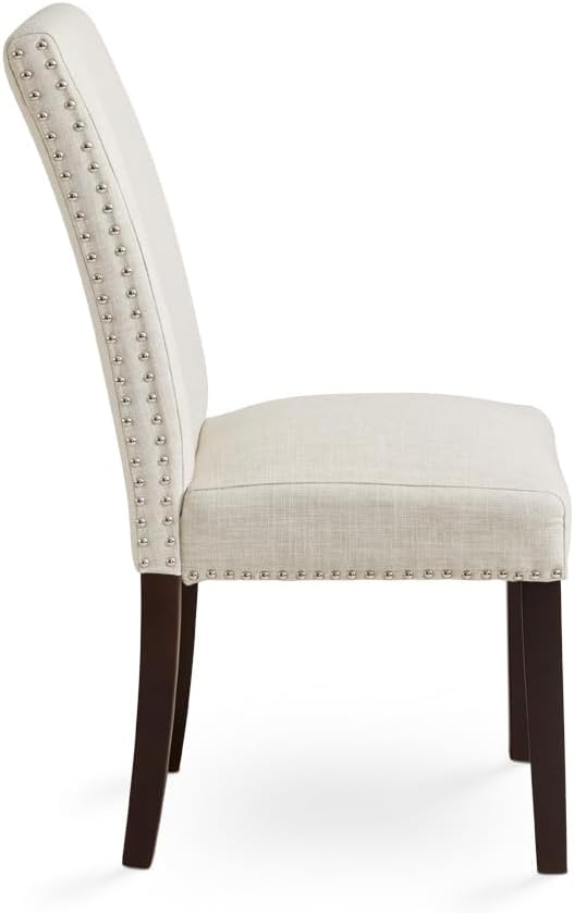 Uptown Club Scarpa Parson – Juego de 2 sillas de comedor con tapicería de lino, borde de cabeza de clavo, patas de espresso, elegancia de grado