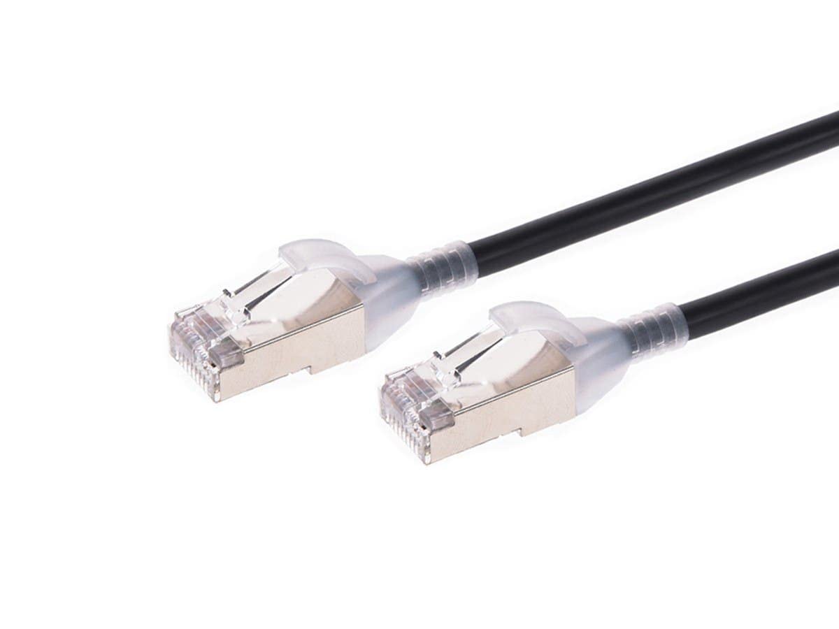 Monoprice Cable de conexión Ethernet Cat6A – 1 pie – Negro  Sin enganches, doble blindado, nivel de componente, CM, 30AWG – Serie SlimRun