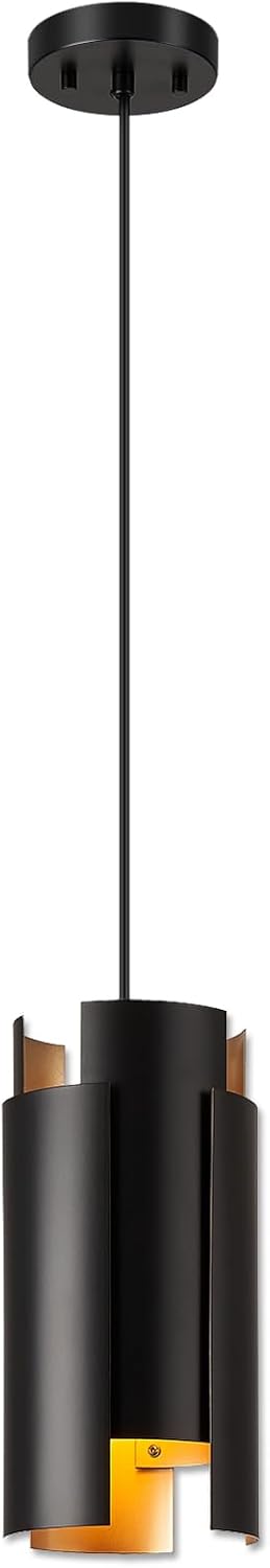Lámpara colgante negra moderna de 1 luz para isla de cocina con pantalla de metal, lámpara colgante de techo industrial para comedor, entrada,