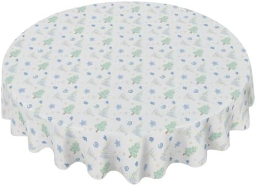 Christmas Tree Round Tablecloth for Christmas Decor Table Cloth Decor Washable Table Cover with Wrinkle Resistant for Home Kitchen Dining Room