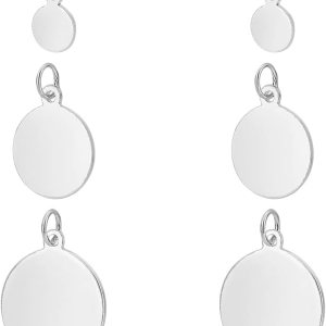 PH PandaHall Etiquetas de estampado de plata de ley 925, 6 colgantes redondos grabables de 3 tamaños, colgantes de disco perforado, etiquetas de PH PandaHall Etiquetas de estampado de plata de ley 925, 6 colgantes redondos grabables de 3 tamaños, colgantes de disco perforado, etiquetas de