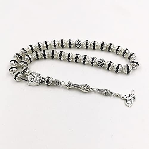 Las mujeres Tasbih Metal Color Plata Rosario Bead Inlaid Cristal Negro Musulmán Misbaha