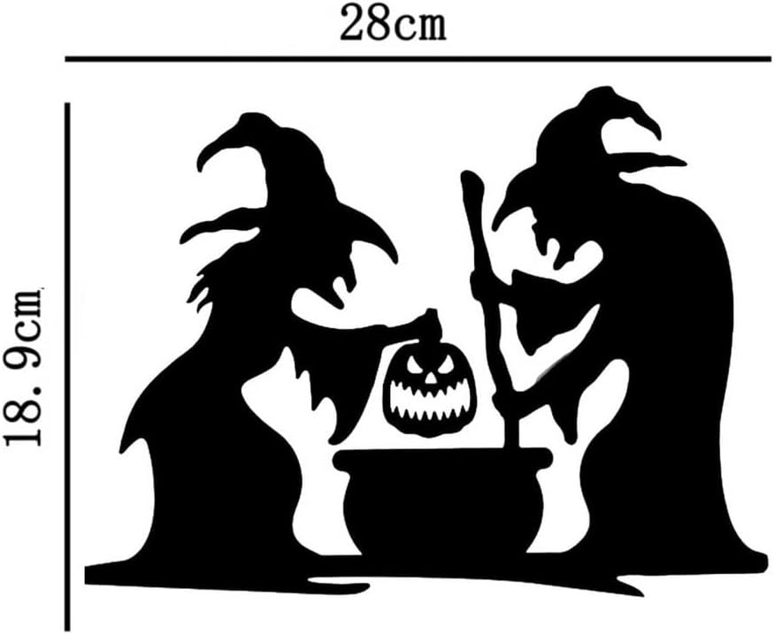 Decoración de silueta de bruja de Halloween para exteriores, 2 brujas negras grandes con caldero, silueta aterradora, reflectantes, impermeables, de