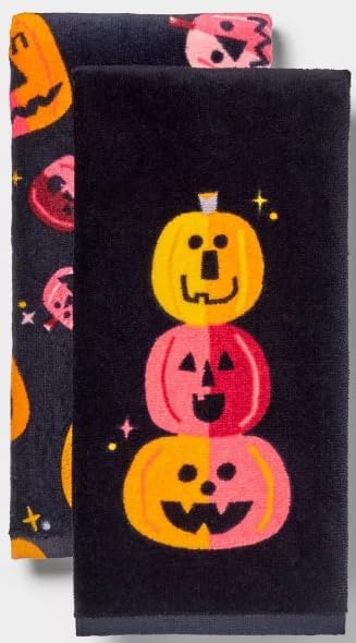 Home Concepts Juego de decoración de baño espeluznante de Halloween que incluye 2 toallas de mano, 1 jabón de manos espumoso y adhesivos decorativos