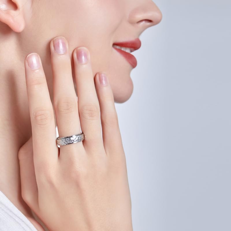 Fidget Rings for Anxiety for Women Girls Stainless Steel SilverGoldBlack Anxiety Relieving Spinner Ring Hammered Finish